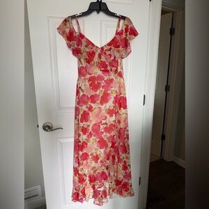 London Times Pink and Cream Floral Ruffle Maxi Dress
